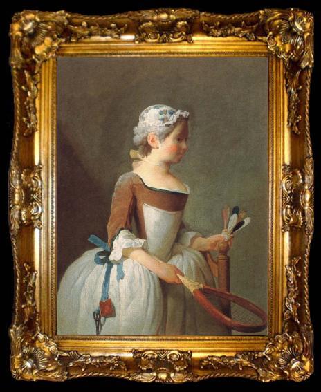 framed  Jean Baptiste Simeon Chardin girl with shuttlecock, ta009-2